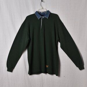 Vintage American Eagle Outfitters Green Long Sleeve 1/4 Button Denim Collar Med